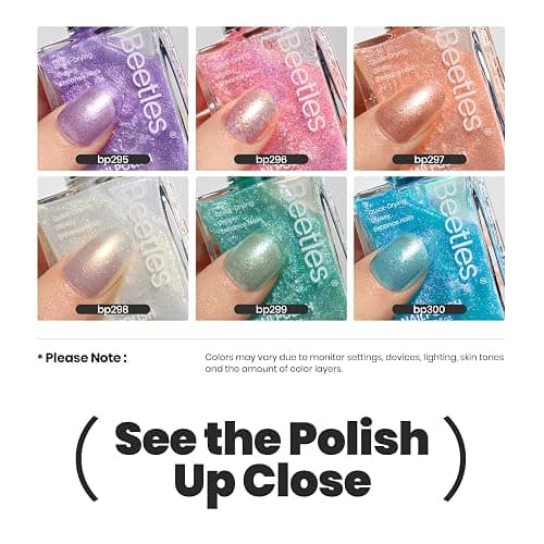 Beetles Glitter Nail Polish Set, 6 Colors Pastel Quick Dry Nail Polish | Pearl Regular Nail Polish, Long Lasting Shine DIY Manicure Gift for Women Girl - Nails Art thumbnail 3