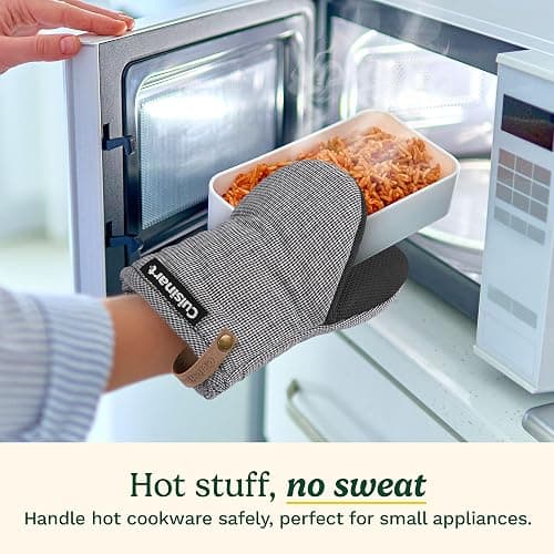 Cuisinart Heritage Mini Oven Mitts – 5.5” x 7” Heat-Resistant Kitchen Mitts for Oven with Non-Slip Neoprene Palm, Cotton Filling, and Faux Leather Loop – Durable Oven Mitt Set for Cooking & Baking thumbnail 2