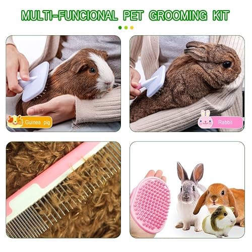 Crafterlife Small Animal Pet Grooming Kit Pet Shedding Slicker Brush, Bath Massage Glove, Pet Grooming Comb, Nail Clipper Trimmer Rabbit, Puppy, Kitten, Guinea Pig, Hamster, Ferret (Pink), 6 Pc Set thumbnail 3