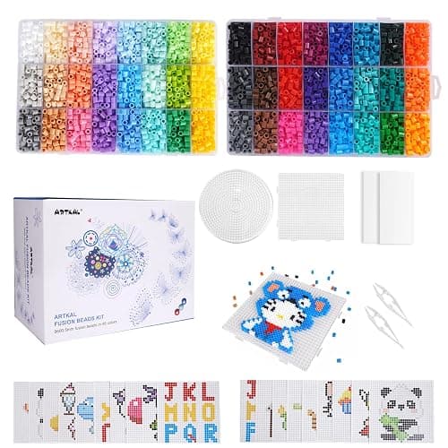 Artkal Fuse Beads Kit 9600 Pieces 5mm Melty Beads Kit, with 100 Patterns 4 Pegboards 2 Tweezers 2 Ironing Paper, Compatible Perler and Hama Beads - Image 1