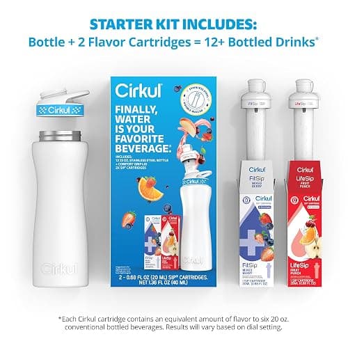 Cirkul 22oz. White Stainless Steel Water Bottle Starter Kit with Blue Lid, 2 Flavor Cartridges (1 LifeSip Fruit Punch and 1 FitSip Mixed Berry) No Sugar, Zero Calorie Drink Mix thumbnail 3