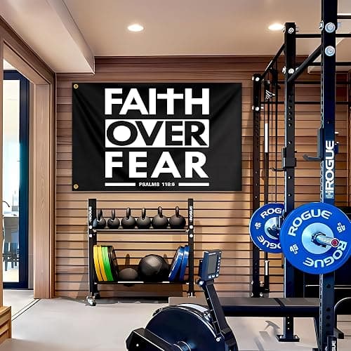 Faith Over Fear Flag 3X5 Ft Bible Scripture Verse Christian Flag Polyester with Brass Grommets Fitness Motivational for Home Gym College Dorm Room Office Wall Banner Decor thumbnail 2