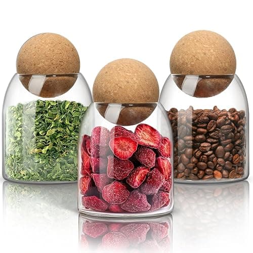 ComSaf Small Glass Jar with Ball Cork Lid 16 fl.oz Pack of 3, Decorative Cute Candy Coffee Suger Tea Jar, Versatile Used for Holding Salt Qtip Apothecary Cotton Swab and Gift - Image 1