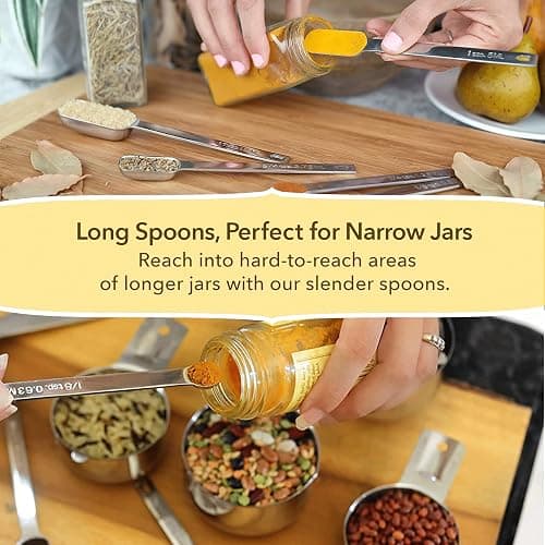 Simply Gourmet Measuring Cups and Spoons Set of 12 – Stainless Steel Kitchen Gadgets – Stackable Design with Long Handle Spoons – Fits in Jars – Cooking & Baking Measuring Set for Dry & Liquid thumbnail 5