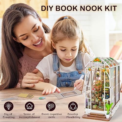 Book Nook Kits for Adults, Miniature House Dollhouse Kit for Teens, DIY Crafts for Adults, Bookshelf Decor Garden House with LED Light, Gifts for Family and Friends thumbnail 4