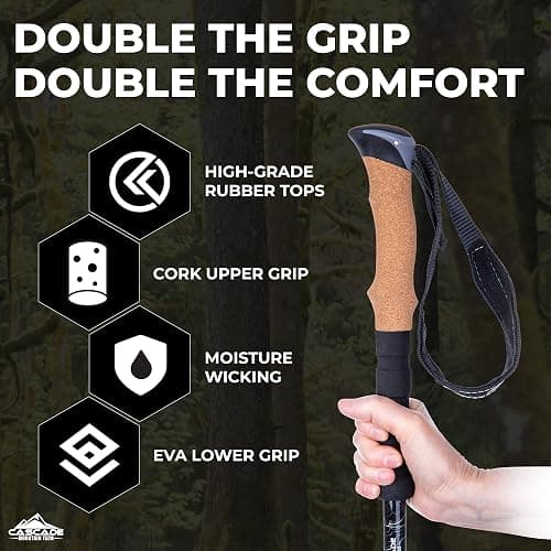 Cascade Mountain Tech Lightweight Aircraft-Grade Aluminum Trekking Poles with Extended Down Grip Plus Tip Kit thumbnail 4