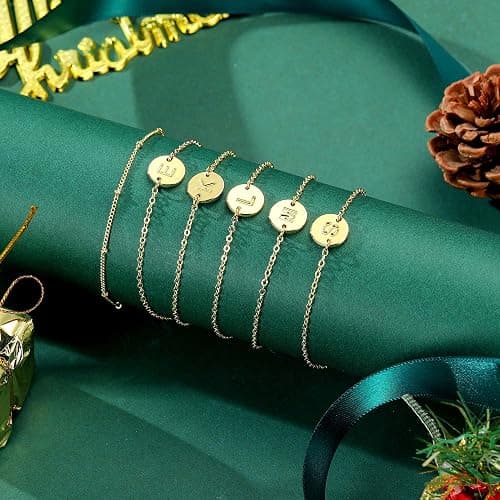 MONOZO Gold Initial Bracelets for Women Girls Christmas Gifts - Dainty 14K Gold Plated Layered Beaded Letter Initial Bracelet 26 Alphabet Disc Monogram Charm Bracelet Jewelry Christmas Gifts for Women thumbnail 6