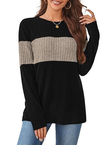 WIHOLL Womens Sweaters Trendy Color Block Tops Long Sleeve Shirts Fall Outfits Early Fall Fashion 2025 Winter Clothing thumbnail 3