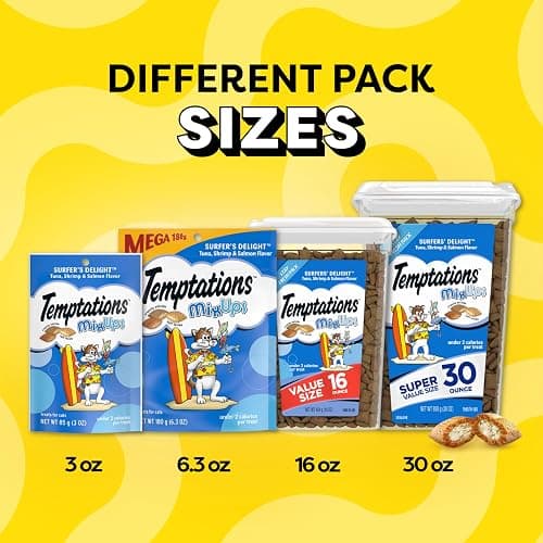 Temptations Cat Treats MixUps Surfer's Delight, Tuna, Shrimp, Salmon Flavor, Crunchy and Soft Cat Treats, 30 oz. Tub thumbnail 11