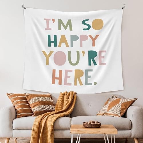 XLDLIOO Boho Classroom Tapestry, Boho Classroom Decor, Inspirational Wall Tapestry Hanging for Bedroom, I'm So Happy You're Here, Educational Welcome Tapestries Wall Decor Art for Kids Dorm Living Room Party 60x50in - 60x50in - happy thumbnail 2