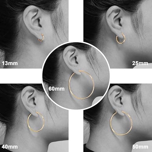 M MOOHAM Gold Plated Hoop Earrings for Women - Hypoallergenic 14K Gold Plated Hoops Earrings Set for Sensitive Ears Earring Stack for Women Trendy Jewelry Gifts Lightweight 13-60mm thumbnail 4