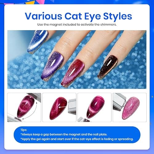 Beetles Cat Eye Gel Nail Polish Set-36 Colors Red Purple Brown Green Burgundy Magnetic Gel Nail Polish with Base Gel Glossy Matte Top Coat Magnet,Soak off UV Nail Gel DIY Nail Art Gift for Women thumbnail 7