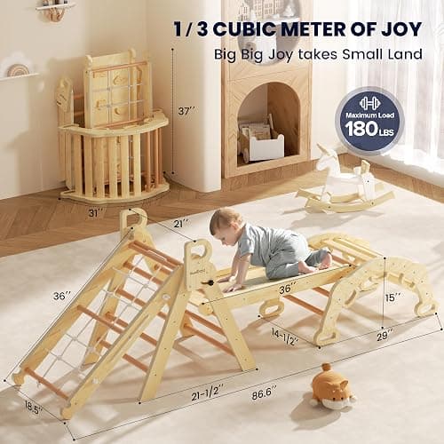 BlueWood 2025 8-in-1 Pikler Triangle Climbing Set Toddler Toys Indoor Baby Jungle Gym Climber Playground for Kids - Natural Wood thumbnail 3