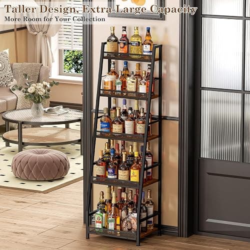 5-Tier Trapezoid Liquor Stand for Home Bar, Large-Capacity Liquor Cabinet Bar for Home, Stepped Wine Rack Freestanding Floor for Whiskey, Corner Wine Bottle Display Shelf with Fences for Living Room thumbnail 3