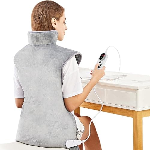 Mia&Coco Electric Heating Pad for Back Neck Shoulders Pain Relief, XL 23"x39" Soft Flannel Wrap, Waist Strap, Fast Heat Hot Therapy 6 Heat Settings, Auto-Off Timer, Machine Washable, Grey - Image 1