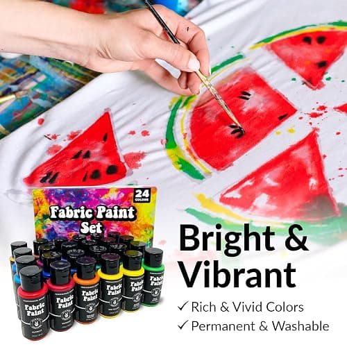 Permanent Fabric Paint Kit, 24 Colors, Medium Acrylic Set, for Clothes, Upholstery, Outdoor Cushions, Shoes, Includes Metallic Gold, White, Red, Yellow, Orange, Pink thumbnail 4