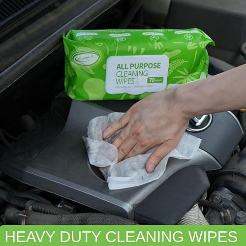 Air Jungles All Purpose Cleaning Wipes for Car and Home 70 Count, Extra Large 8" x 10" Heavy Duty for Car Interior Vinyl, Kitchen, Bathroom, Countertop, Furniture, Tool - Non-Toxic for Multi-Surface thumbnail 5