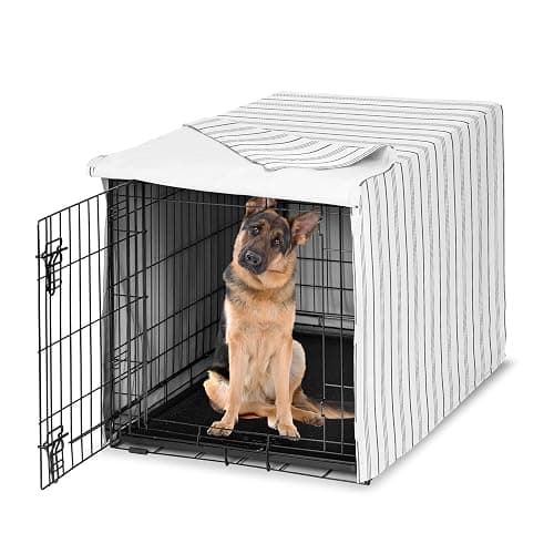 Sweet Jojo Designs 48in. Large Dog Crate Cover (White and Grey Stripe) Pet Cage, Kennel Covers (Modern, Neutral, Contemporary, Striped, Elegant, Pinstriped, Minimalist, Gray Stripes) - Image 1