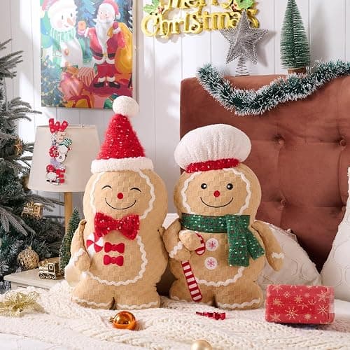 Lanpn Christmas Gingerbread Man Pillows, Christmas Decoration Winter Soft Fleece Cute Ginger Bread Throw Cushion for Sofa Bedroom Xmas Decor (20.5x13.5 inch, Boy) thumbnail 6
