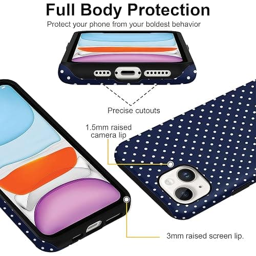 Aleviker Case for iPhone 13, Glossy Hybrid 2-Layer Hard Shell, Aesthetic Scratch Resistant Cover, Navy Blue Polka Dot thumbnail 4