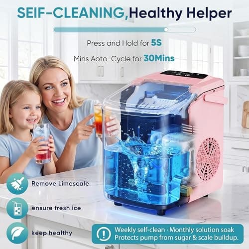 DUMOS Ice Maker Countertop, Ice Machine with Portable Handle, Basket and Scoop, 26lbs Daily, 9 Bullet Cubes in 6-8 Mins, Auto-Cleaning for Home, Kitchen, Office, Outdoors, RV Camping thumbnail 5