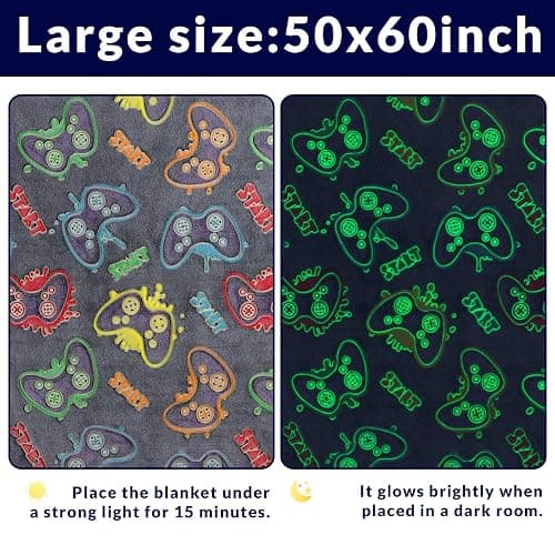 OHOIT Gamer Gifts for Teen Boys Kids Gaming Controller Toys - Glow in The Dark Blanket Gamepad Gifts for 2 4 6 8 10 11 Year Old Boys - Game Room Decor for Men Son Boyfriend Birthday Christmas 50"x60" thumbnail 6