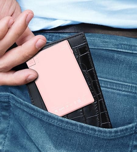 TNTOR Pink Portable Charger for iPhone with Built in Lightning Cable-Credit Card Size for Pocket Wallet Power Bank Compatible with iPhone 14/13/12/11/X/8 Series (Not for iPhone 15 16 Series thumbnail 4