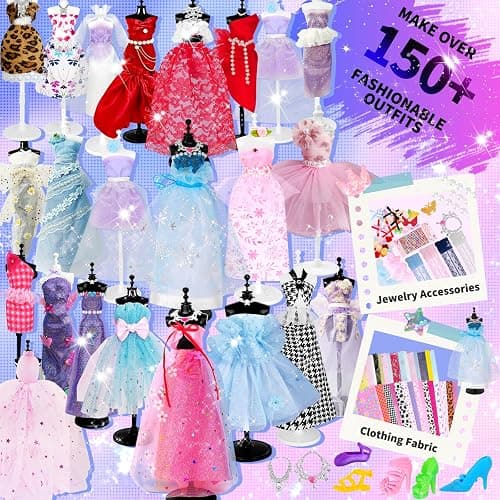 1000+ PCS Fashion Designer Kits for Girls, Kids Sewing Kit with 4 Mannequins, DIY Doll Clothes Dress Making Kit, Arts and Craft Kits for Kids Teen Girls Birthday Gift Present Age 6 7 8 9 10 11 12+ thumbnail 2