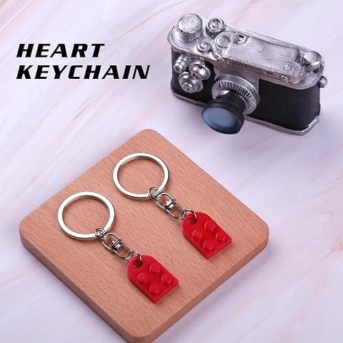 Heart Keychain Set for Couples - 2 Pcs Matching Colorful Brick Hearts for Boyfriend Girlfriend thumbnail 2