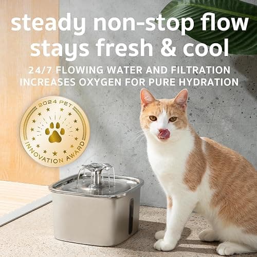 Veken Innovation Award Winner Stainless Steel Cat Water Fountain, 95oz/2.8L Automatic Pet Fountain Dog Water Dispenser with Replacement Filters & Silicone Mat, Gifts for Cats, Dogs (Silver) thumbnail 6