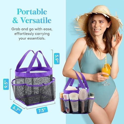Lifewit Mesh Shower Caddy Freestanding Portable Shower Tote Bag for College Dorm, Bathroom, Gym, Travel, Quick Dry Hanging Organizer with 7 Storage Pockets for Toiletry Essentials,Purple thumbnail 3