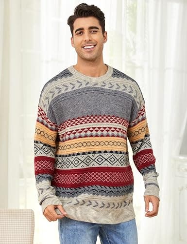 VDWIP Mens Knit Sweater Grandpa Vintage Knitted Sweaters Oversized Striped Spring Pullover Casual Long Sleeve Pullovers thumbnail 3