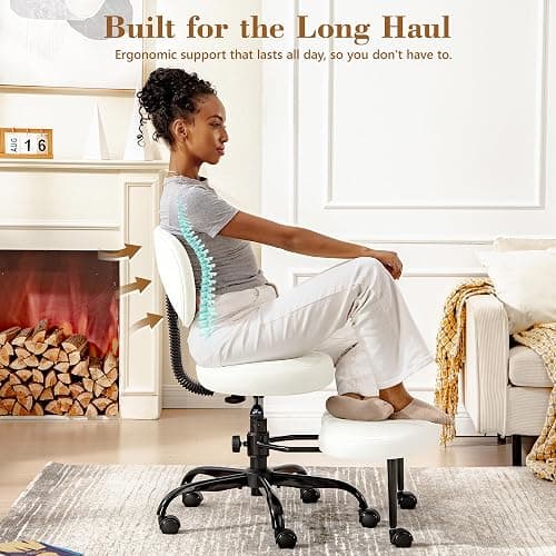 AtHope Ergonomic Cross Legged Office Chair with Wheels - Adjustable Height for Meditation, ADHD Desk & Yoga - Wide Criss Cross Design with Lumbar Support, Kneeling Chair - White thumbnail 5