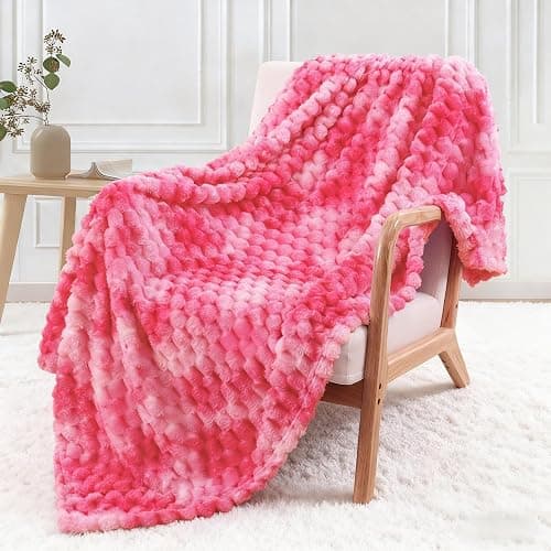 Exclusivo Mezcla Extra Large Soft Fleece Throw Blanket, 127x178 CM Stylish Jacquard Throw Blanket for Couch, Fuzzy Cozy Lightweight for All Season, Tie-dye Hot Pink - Image 1