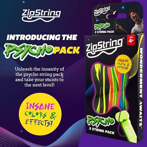 ZipString Psycho Strings, Pack of 3 - Luma Replacement Strings for Rope Launcher Toy - Glow in The Dark Fidget String for Kids & Adults - Shark Tank Featured Lasso Rope Loop String Replacement thumbnail 2