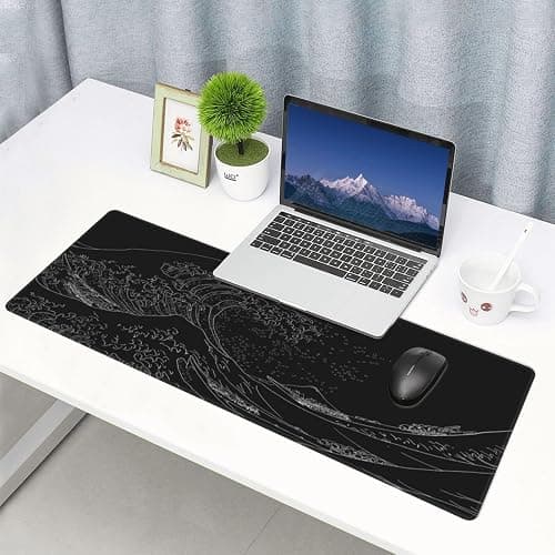Extended Gaming Mouse Pad, Large Gaming Mouse Waterproof with Stitched Edges, Non-Slip Desktop Pad for Home and Office, Level Up Your 31.5x11.8 Inch… (Black Wave) thumbnail 8
