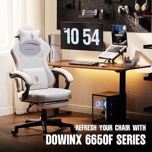 Dowinx Gaming Chair with Pocket Spring Cushion, High Back Ergonomic 360° Swivel Chair for Office Gaming, Massage Lumbar Support with Footrest for Adults, 300LBS Capacity, Beige for Office Gaming thumbnail 8