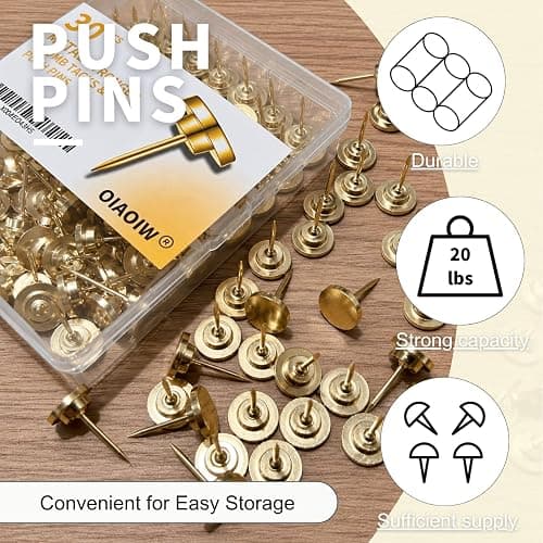 30PCS Metal Gold Heavy Duty Thumb Tacks for wall Push pins for wall | Flat tacs for wall for bulletin board for shadow box display thumbnail 4