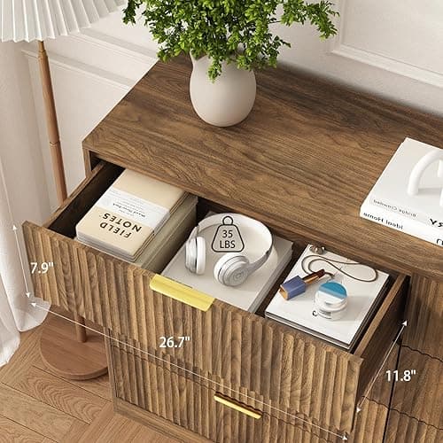 Sscaktu 8 Drawer Dresser for Bedroom, Modern Fluted Double Dresser, 55" Wide Chest of Dressers, Mid Century Wooden Beside Table for Closet, Living Room and Entryway, Natural thumbnail 4