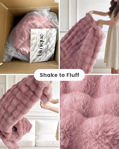 blunique Ultra Soft Cozy Faux Fur Throw Blanket, Fuzzy Plush Thick Bubble Blanket, Oversize Luxury Fluffy Blanket for Couch, Sofa, Bedroom, and Living Room,50x60 Inches,Pink thumbnail 7