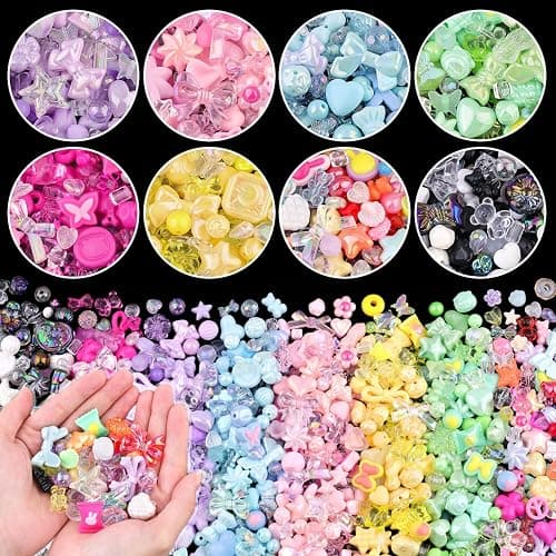 TINKRSTUFF Assorted 500-550PCS 8 Mixed Colors Acrylic Beads for Bracelet Making, Flower Bow Butterfly GummyBear Aesthetic Bracelet Bead,Cute Beads for Jewelry Making DIY Necklace Keychain Phone Charm - Image 1