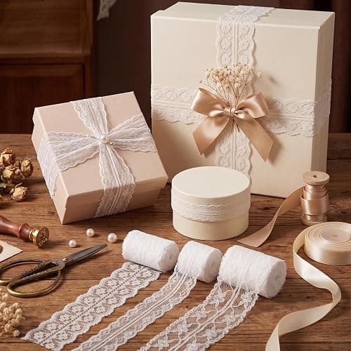mypartyco 50 Yards White Lace Ribbon 10 Rolls 1 inch to 2.5 inch Width | Vintage Cotton Lace Trim Fabric for Crafts Sewing Dress Clothes Wedding Bridal Decor (5 Yards/Roll) thumbnail 2