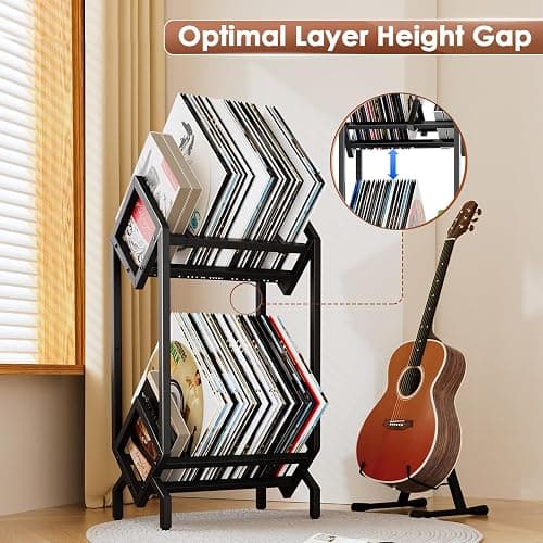 BOEASTER Vinyl Record Storage Rack, Record Holder 160-200 LP Storage Shelf Display Stand for Albums Books Magazines Files, Matte Black thumbnail 5