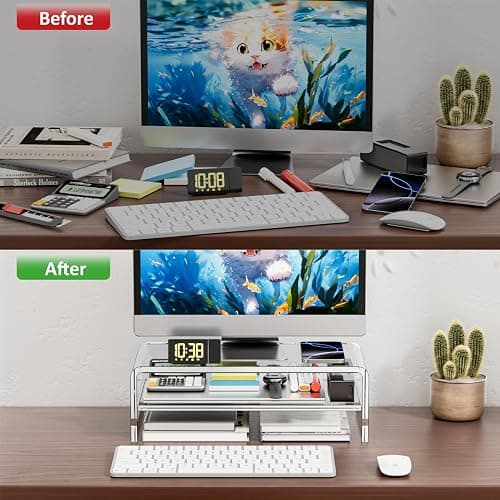 Egchi Clear Acrylic Monitor Stand Riser 2 Tier, 5.12 Inches High Clear Computer Desk Organizer Shelf for Multi Media PC Storage Laptop thumbnail 4