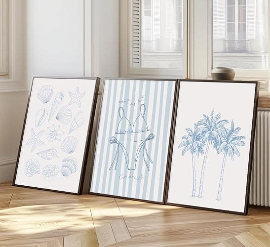 Blue Coastal Bikini Shells Canvas Wall Art Trendy Swimsuit Beach Aesthetics Painting Picture Wall Decor Preppy Coastal Print Artwork for Hallway Bedroom And Living Home Decoration【UNFRAMED】 thumbnail 5