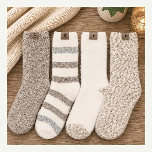 BEARPAW 4 Pair Pack Cozy Super Soft Lounge Socks Multi Pattern Crew Socks thumbnail 3