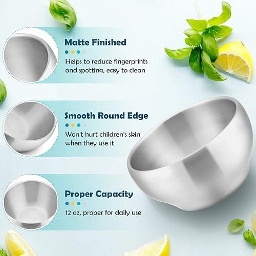 HaWare 6-Piece Kids Bowls, 12oz SUS304 Metal Bowl for Toddler Children, Small Baby Bowls for Feeding/Soup/Snacks, Multipurpose 18/8 Stainless Steel Cereal Bowls, Double Walled, Dishwasher Safe thumbnail 5