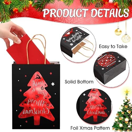 Containlol 24 Pcs Christmas Paper Gift Bags with Handles Foil Xmas Kraft Paper Favor Bags Christmas Treat Bags Black Gold Glitter Candy Goodie Bags for Holiday Party Favors Decor Supplies thumbnail 3