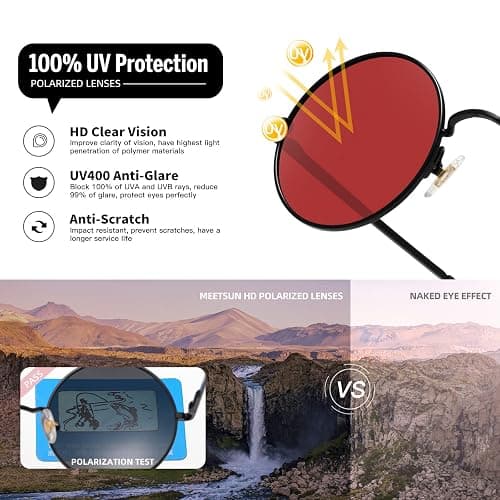 MEETSUN Small Round Polarized Sunglasses for Men Women Retro Vintage Circle Hippie Sun Glasses UV400 thumbnail 6