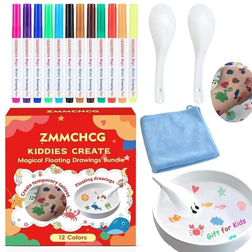 Kiddies Create Magical Floating Drawings Bundle, Magical Drawing Pens for Kids Water, Magic Water Painting Pen Set for Tattoos, DIY Art Ink Marker Kit with Spoons & Towel, Boys Girls Children's Gifts - Image 1